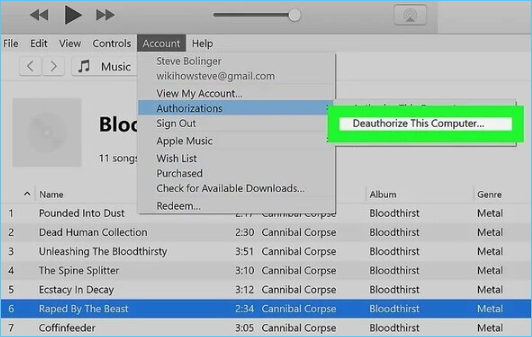 Deautorisieren Sie diesen Computer