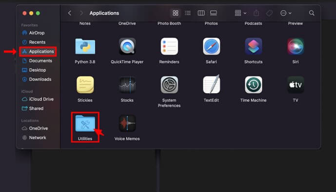 Öffnen Sie Dienstprogramme in MacOS