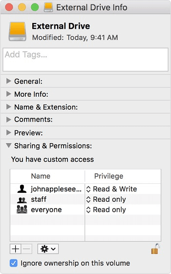 Eigentüme an diesem Volume ignorieren