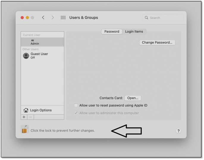 Klicken Sie auf das Schloss, um weitere Änderungen zu verhindern.