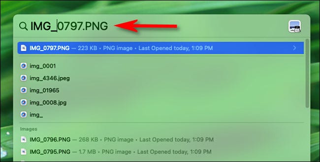 eine Datei im Spotlight suchen