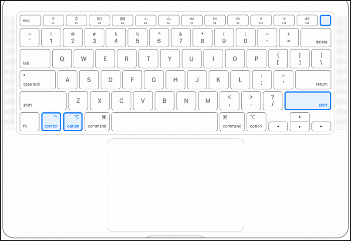 Drücken Sie die vier Tasten, um die SMC zurückzusetzen.
