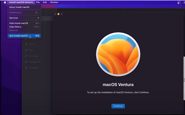 die Installation von macOS Ventura nach dem Herunterladen von macOS Ventura beenden