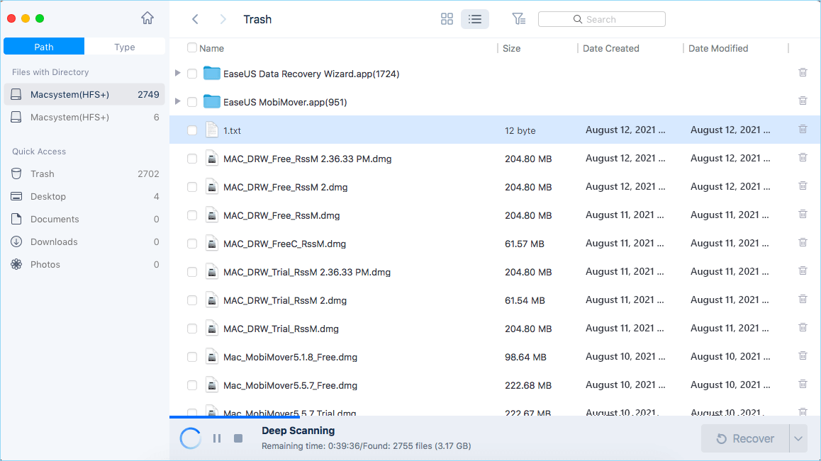 Scannen des ausgewählten Datenträgers, um gelöschte Dateien auf Ihrem Mac zu finden