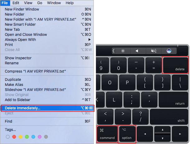 Schnellzugriff zum sofortigen Löschen von Dateien auf dem Mac