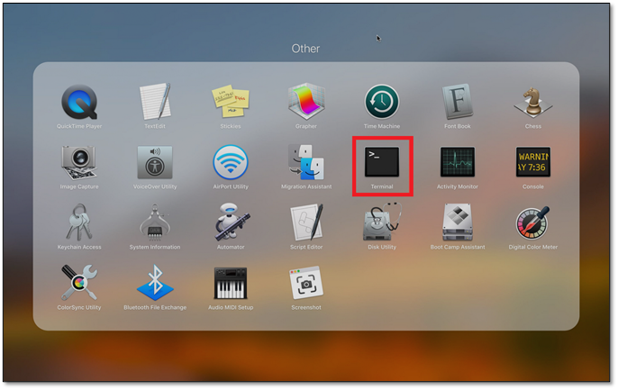 Navigieren Sie und suchen Sie nach Terminal