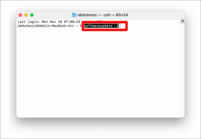 Terminal mit Spotlight überprüfen