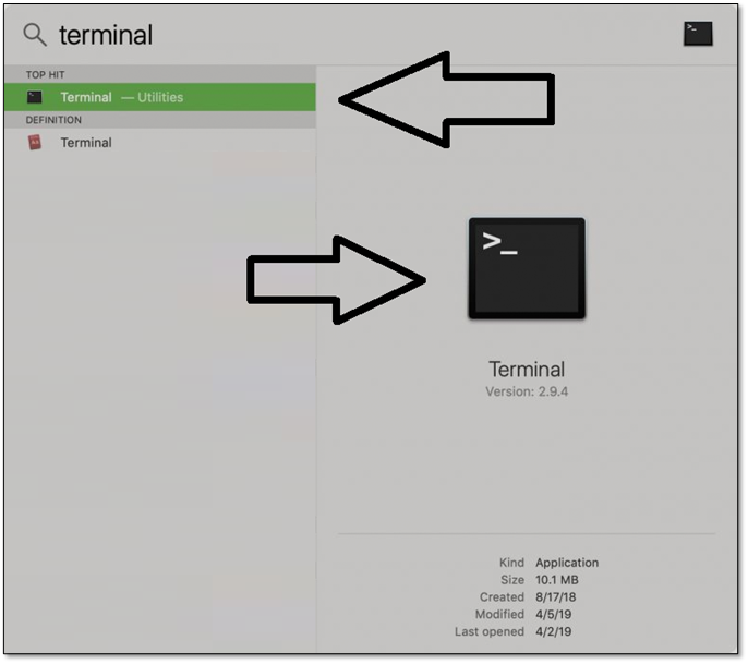Klicken Sie auf die Terminal-App, um sie zu starten