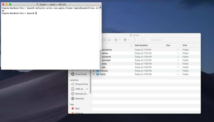 Ausblenden von Dateien im Terminal Schritt 2