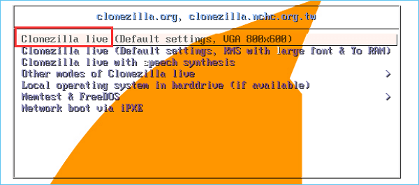 clonezilla live wählen