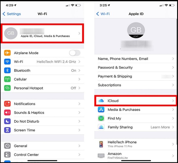 Öffnen Sie die iCloud-Option