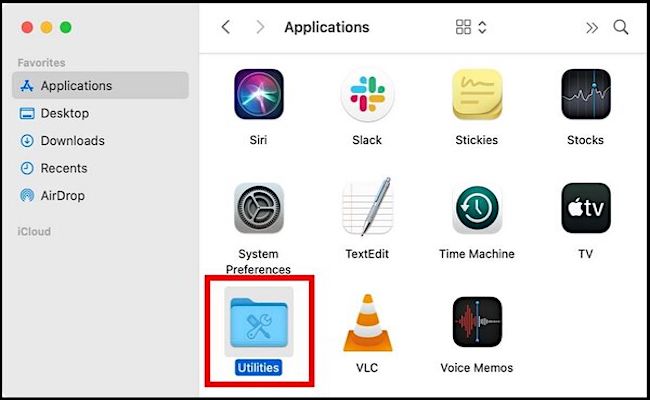 Wählen und öffnen Sie die Option Dienstprogramme