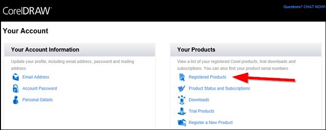 Gehen Sie zu den registrierten Produkten in Coreldraw