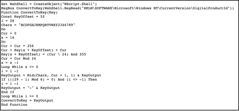 Notepad Product Key VBS