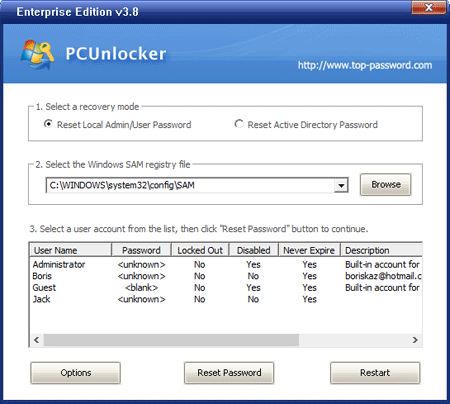 PCUnlocker - Passwort zurücksetzen