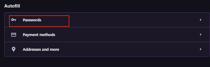Öffnen Sie die Option Passwörter