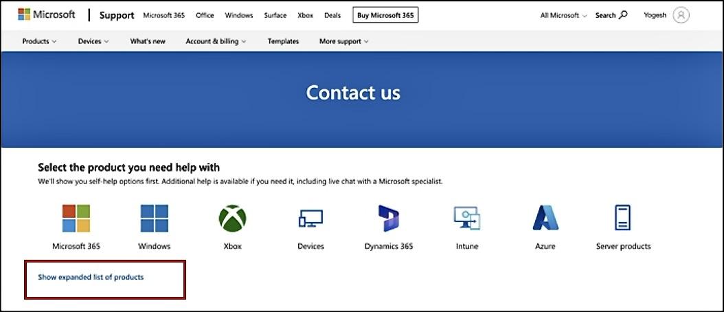 Produkt für Microsoft-Support auswählen