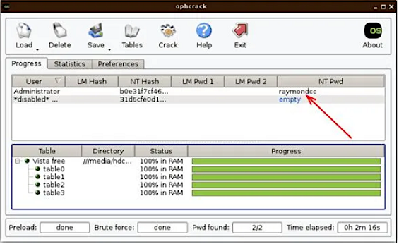 Verwenden Sie ophcrack