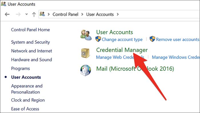 Credential Manager eröffnen