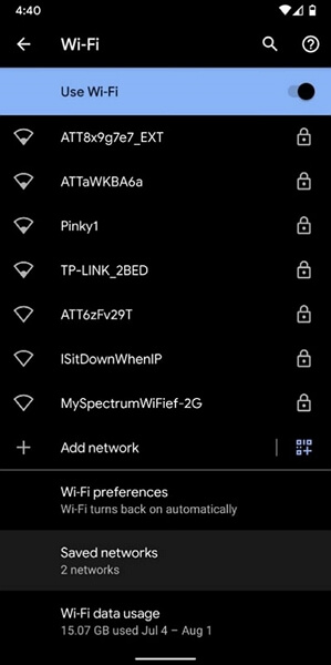 Tippen Sie auf gespeicherte Netzwerke