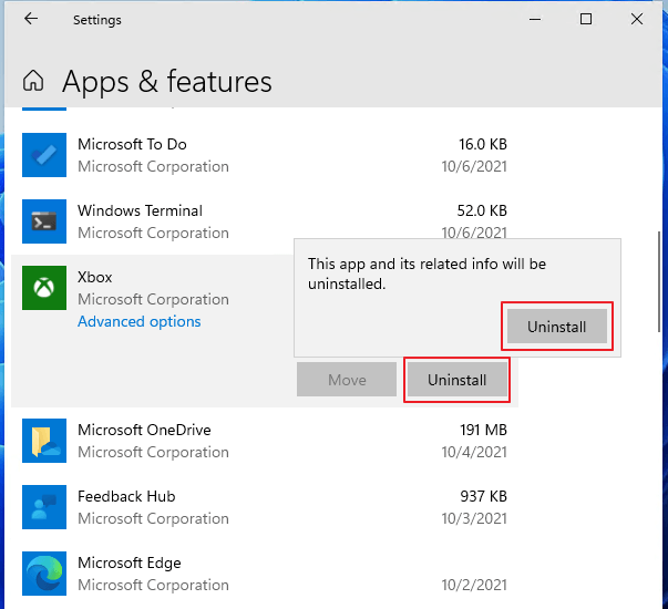 Deinstallation klicken