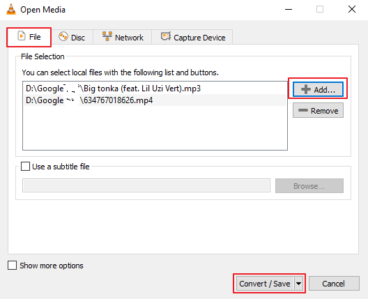 Dateien zu VLC hinzufügen