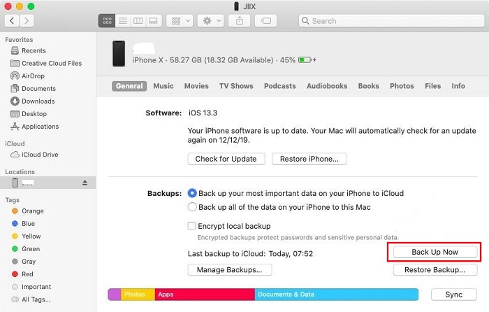 Sichern Sie das iPhone mit Finder