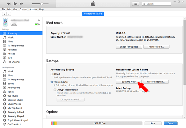 Bakcup iPod touch