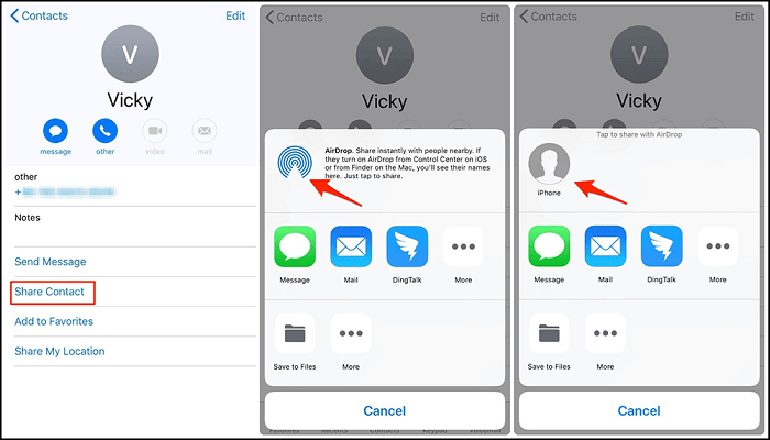 Teilen Sie Kontakte per Airdrop