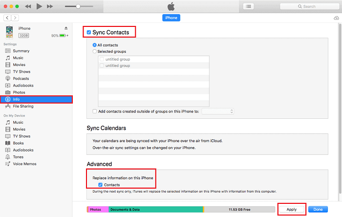 Kontakte über iTunes synchronisieren