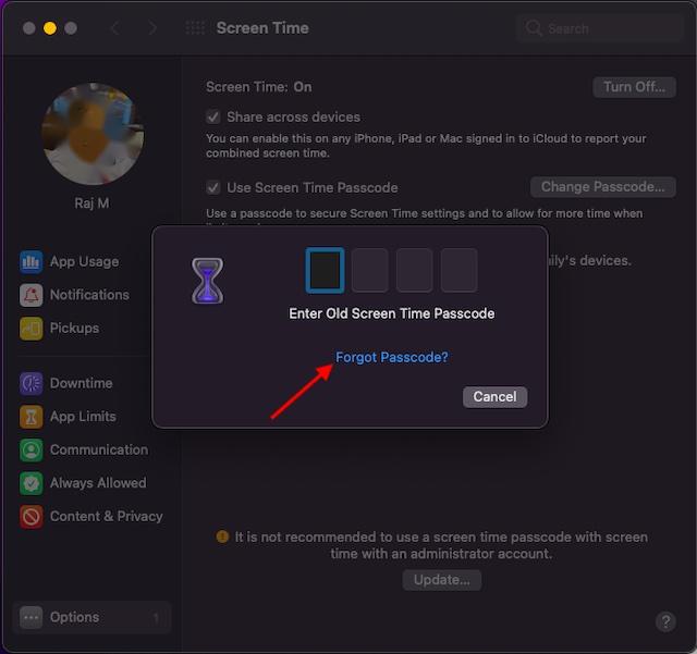 Bildschirmzeit-Passcode auf einem Mac umgehen