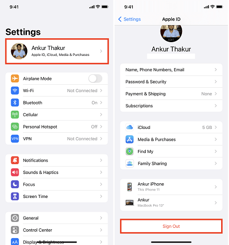 Abmelden von iCloud