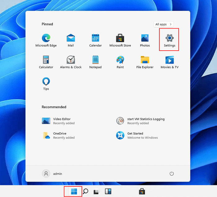 Startmenü aufrufen und Einstellungen wählen