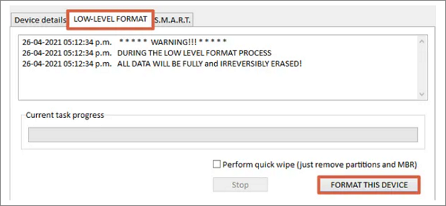 low level format anklicken