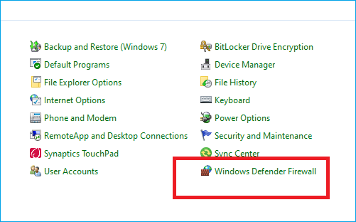 Window Defender Firewall öffnen