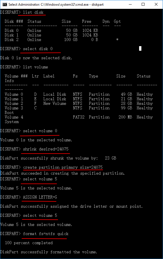 Erstellen einer neuen Partition mit CMD in Windows Server