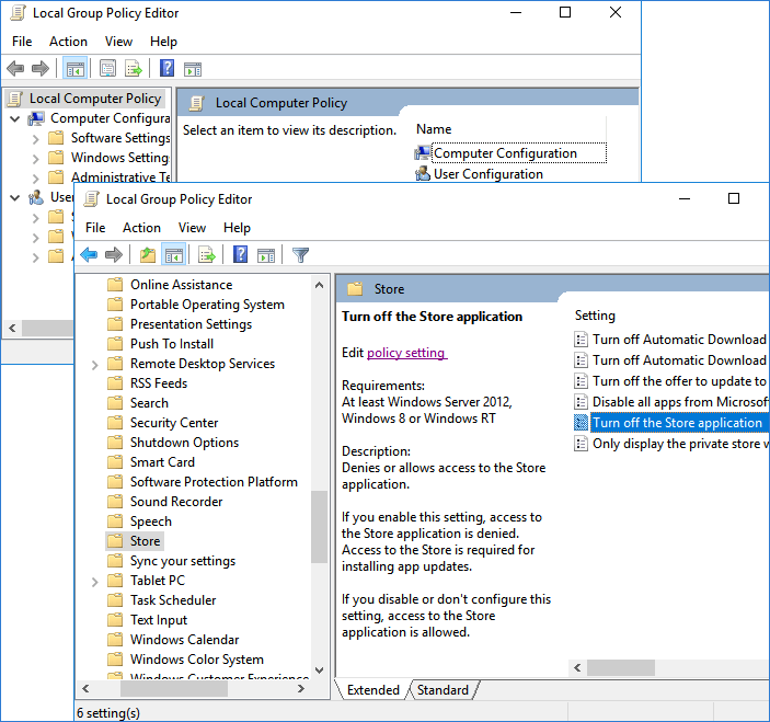 Richtlinieneinstellung bearbeiten wählen