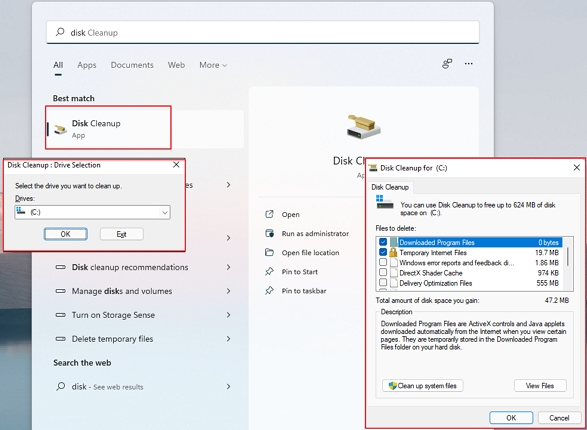 Datenträgerbereinigung öffnen