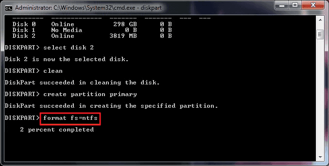 Geben Sie format fs-ntfs ein