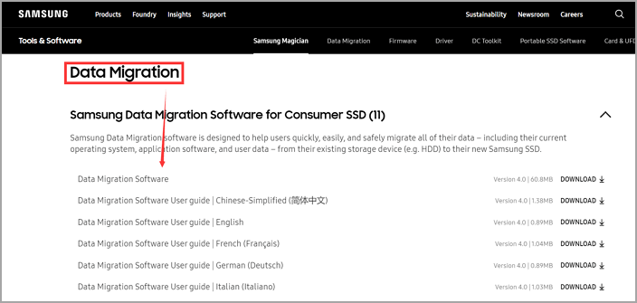 Samsung Data Migration von der Website herunterladen