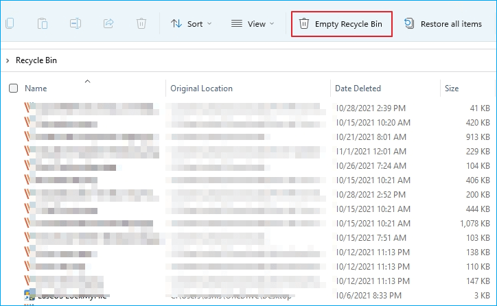 Auf Papierkorb leeren klicken