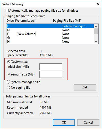 Virtuellen Speicherplatz erweitern