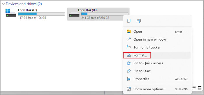 Partitionsformatoption