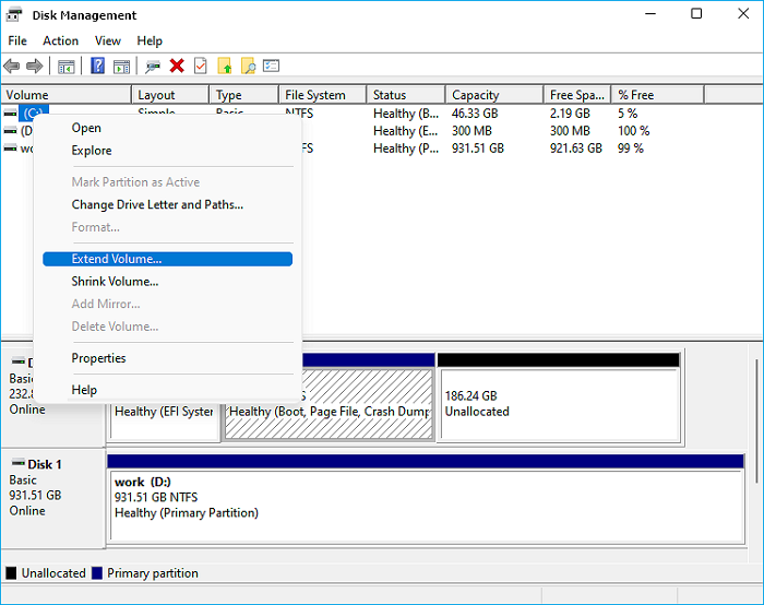 Volume erweitern wählen
