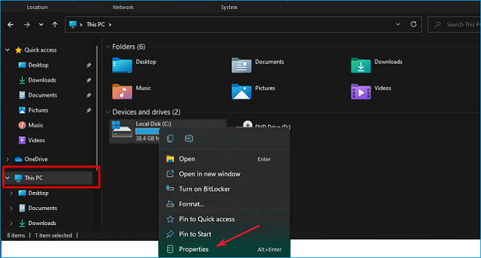 Auf Eigenschaften klicken