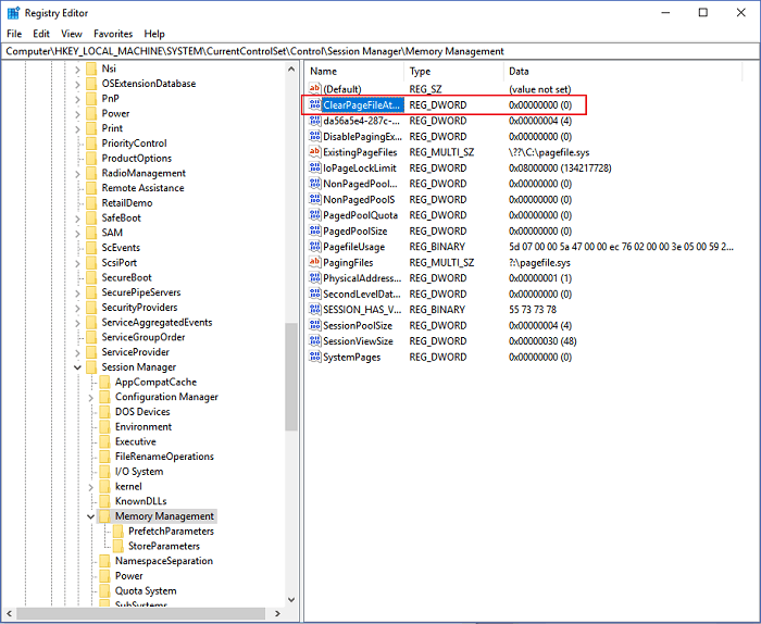 Doppelklicken Sie auf Seitendatei löschen und herunterfahren