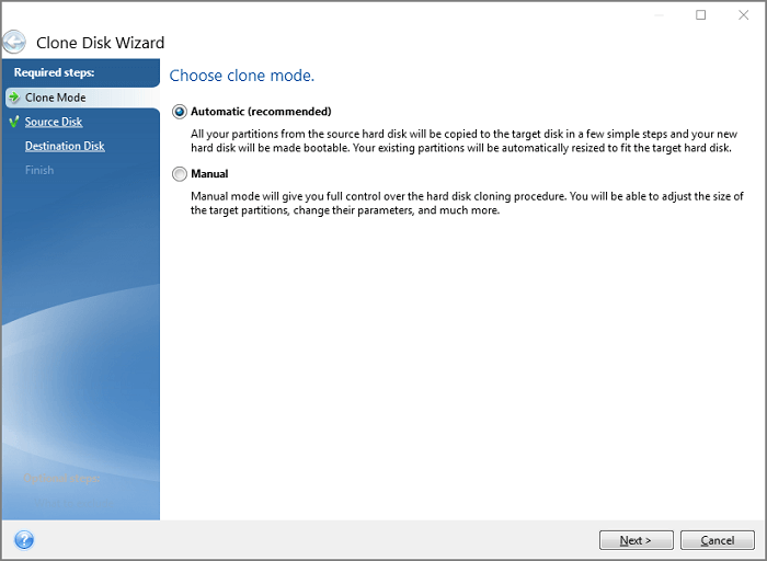 Wählen Sie den automatischen Klonmodus