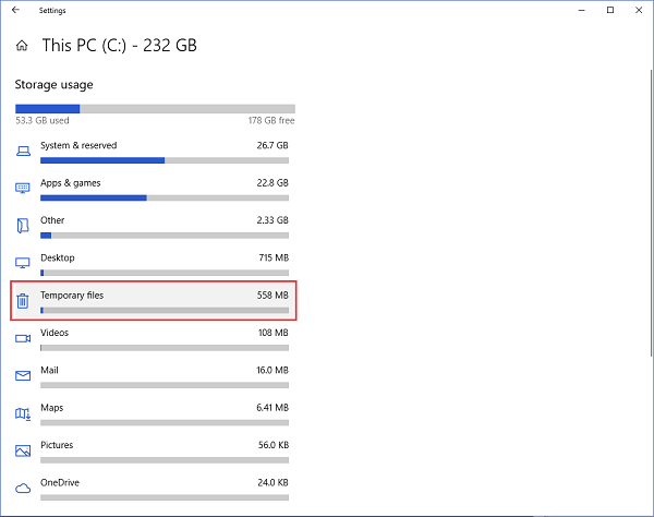 Temporäre Dateien wählen