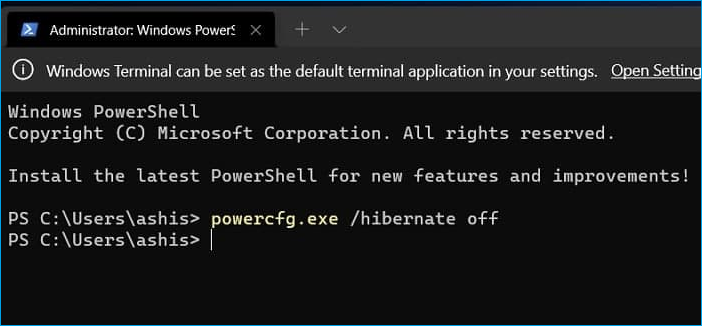 Hibernate off eintippen