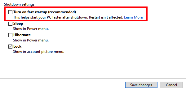 Schnellstart deaktivieren